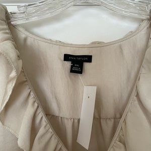 ANN TAYLOR Sand Shell Ruffle-Front V-Neck Top - Women